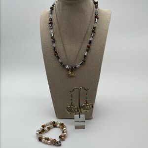 Hematite Tigers Eye Necklace Bracelet Elephant Jewelry Bundle